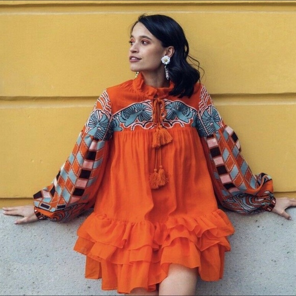 H&M Dresses & Skirts - NWT Iris Apfel X H&M HM Flounce Hemmed Tunic Orange Dress S